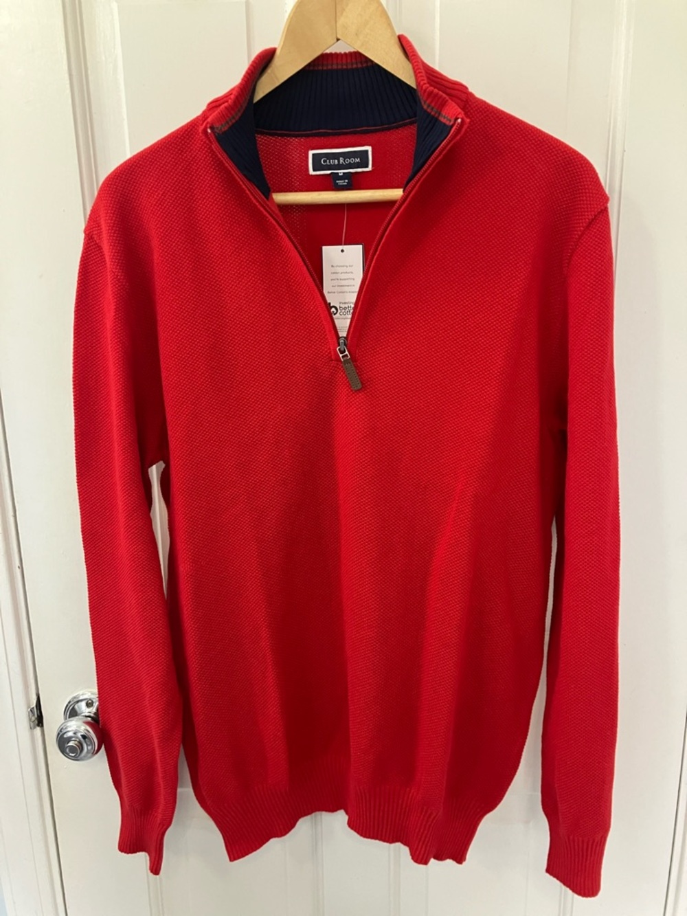 Club Room Red Men's quarter-Zip waffle Knit long sleeve Sweater size M cotton